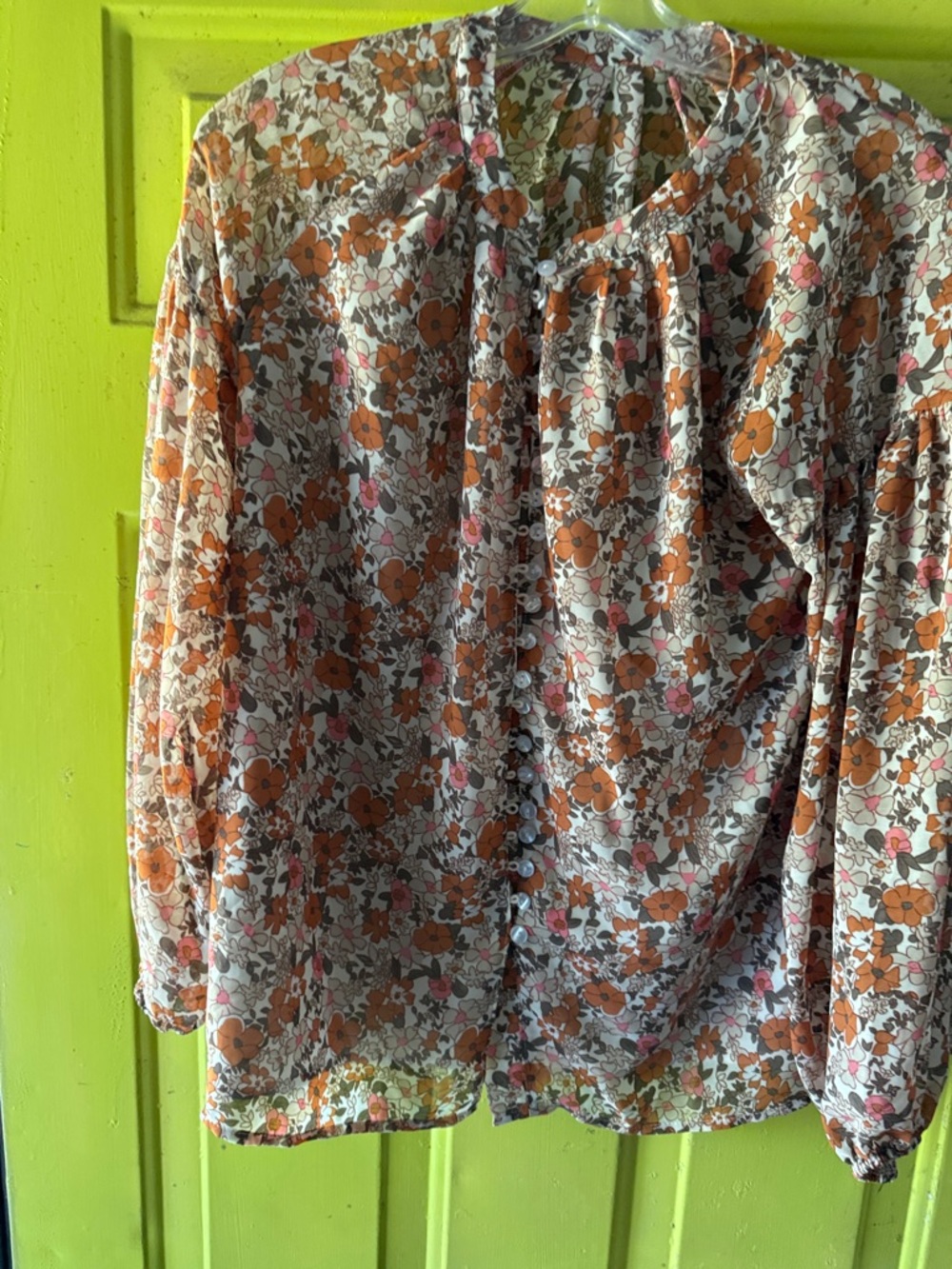 Floral Button-Front Blouse in Orange Floral